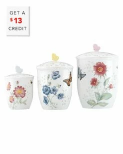 Lenox Set Of 3 Butterfly Meadow Canisters With $13 Credit Home Kitchen & Pantry Storage