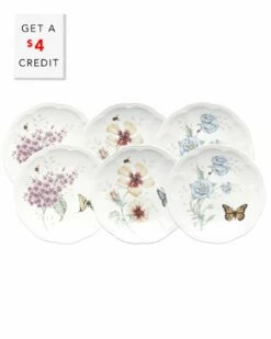 Lenox Butterfly Meadow Set Of 6 Party Plates With $4 Credit Home Serveware