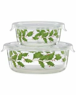 Lenox Hosting The Holidays Set Of 2 Glass Storage Bowls Home Seasonal