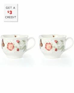 Lenox Butterfly Meadow 2Pc Latte Mug Set With $3 Credit Home Drinkware