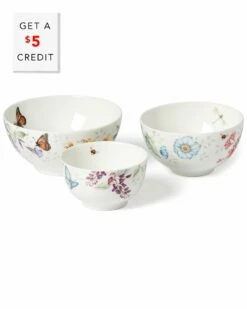 Lenox Butterfly Meadow 3Pc Bowl Set With $5 Credit Home Dinnerware