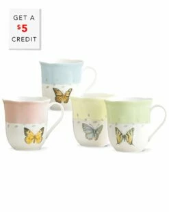 Lenox Butterfly Meadow 4Pc Mug Set With $5 Credit Home Drinkware