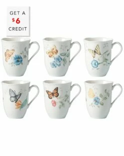 Lenox Butterfly Meadow 6Pc Mug Set With $6 Credit Home Drinkware