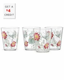 Lenox Butterfly Meadow Acrylic 4Pc Double Old Fashioned Glass Set With $4 Credit Home Drinkware