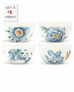 Lenox Butterfly Meadow Blue 4Pc Dessert Bowl Set With $5 Credit Home Dinnerware