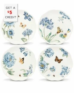 Lenox Butterfly Meadow Blue 4Pc Dessert Plate Set With $5 Credit Home Dinnerware