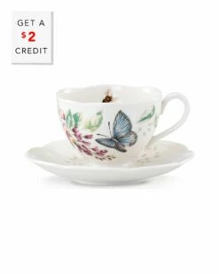 Lenox Butterfly Meadow Blue Cup And Saucer With $2 Credit Home Drinkware