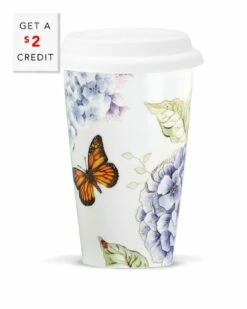 Lenox Butterfly Meadow Blue Thermal Travel Mug With $2 Credit Home Drinkware
