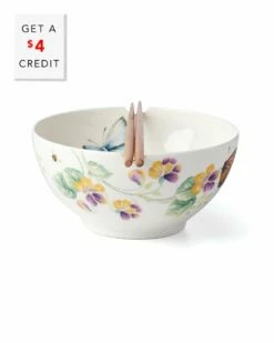 Lenox Butterfly Meadow Bowl & Chopsticks With $4 Credit Home Serveware