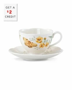 Lenox Butterfly Meadow Fritillary Cup And Saucer With $2 Credit Home Drinkware