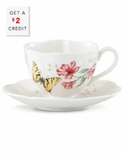 Lenox Butterfly Meadow Swallowtail Cup And Saucer With $2 Credit Home Drinkware