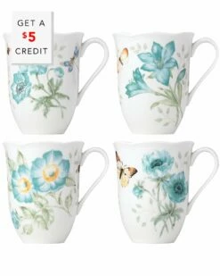 Lenox Butterfly Meadow 4Pc Mug Set With $5 Credit Home Drinkware
