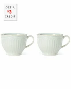 Lenox French Perle Groove Blue 2Pc Latte Mug Set With $3 Credit Home Dinnerware