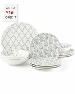 Lenox Textured Neutrals Chambray 12pc Set With $16 Credit Home Dinnerware