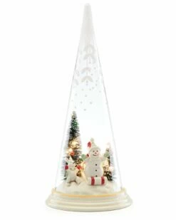 Lenox Merry & Magic Light-Up Sledding Snowman Glass Cone Home Seasonal
