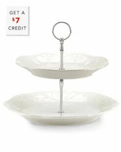 Lenox French Perle White 2-Tiered Server With $7 Credit Home Serveware