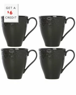 Lenox Chelse Muse Fleur Matte Black 4pc Mug Set With $6 Credit Home Drinkware