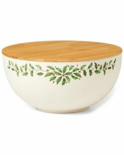 Lenox Holiday Bamboo Serving Bowl & Lid Home Serveware